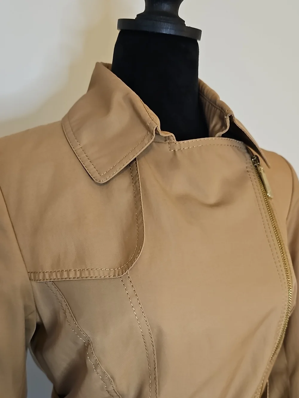 Vince Camuto Asymmetrical Zip Belted Trench Coat - Tan / Camel